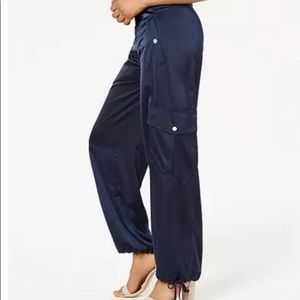 Kendall & Kylie Satin Cargo Pants 12 Navy Dressy